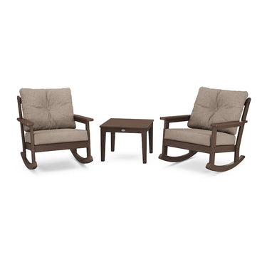 POLYWOOD Vineyard 3-Piece Deep Seating Rocker Set - Mahogany / Spiced Burlap
